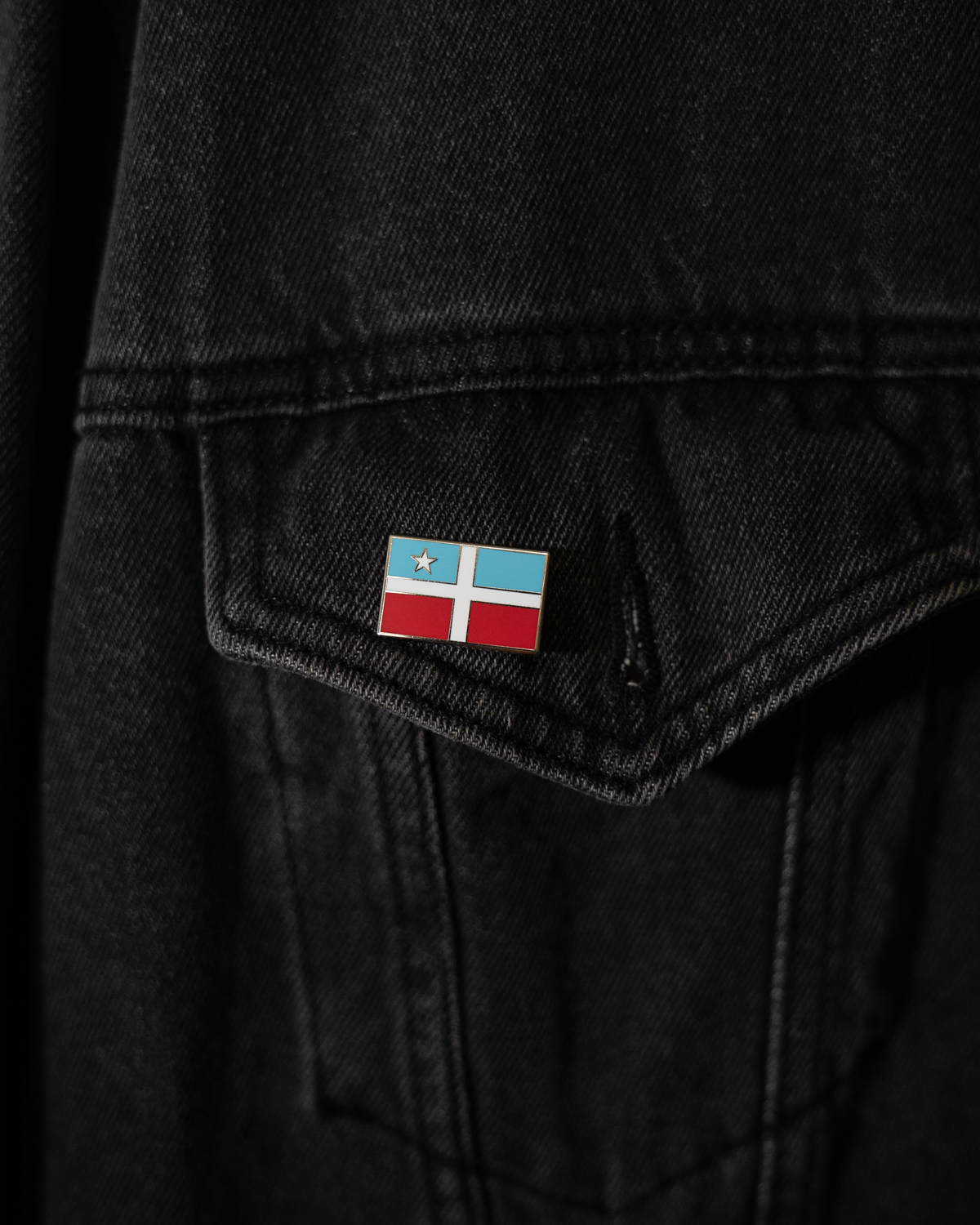 Grito de Lares Flag Pin on Black denim Puerto Rican Pride and Dominican Connection. SHOP NOW AT THE LINKS